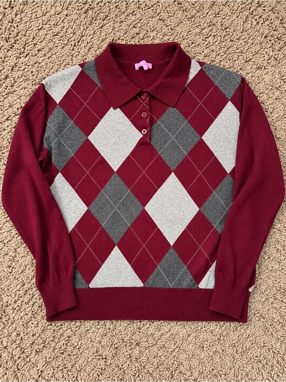 Edikted Burgundy Argyle Polo Sweater